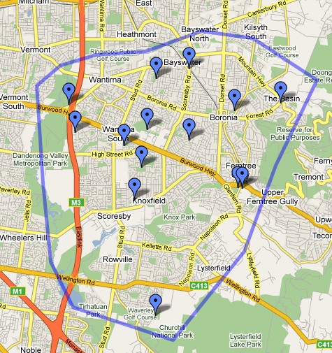 Google Map showing approximate District boundary.